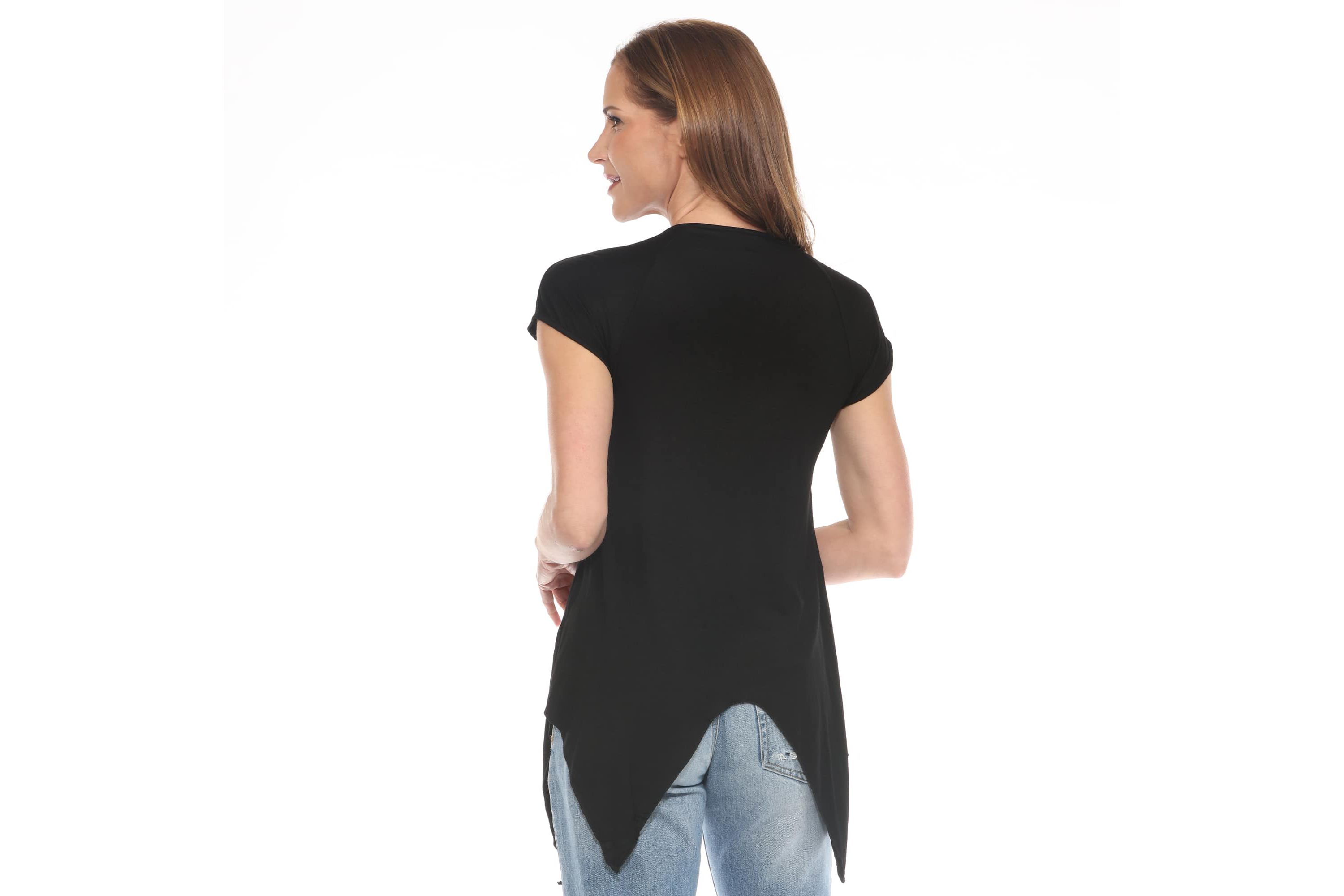 Womens Beaded Angled Hem Knit Top