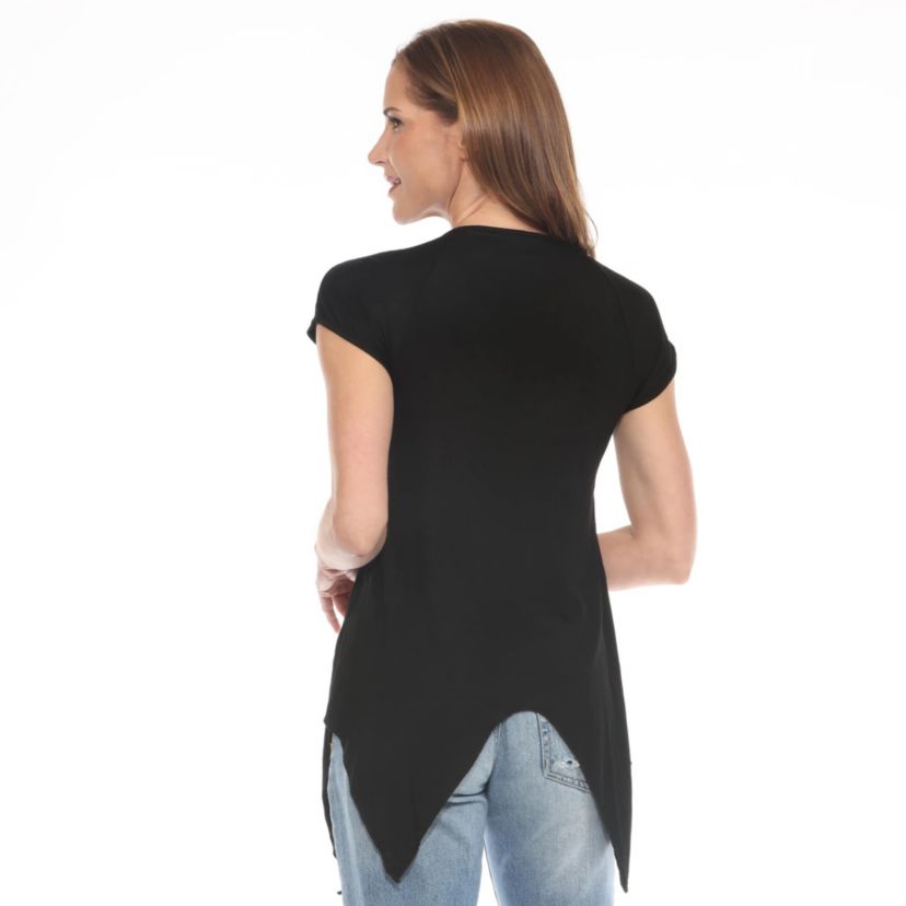 Womens Beaded Angled Hem Knit Top