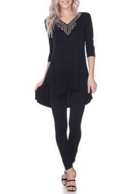 Women's Tonya Embellished Neckline Tunic with Sharkbite Hem