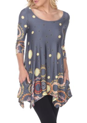 White Mark Women's Erie 3/4 Sleeve Printed Tunic, Grey, Large