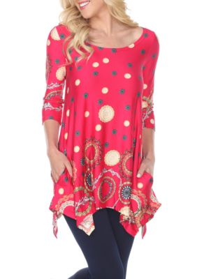 White Mark Women's Erie 3/4 Sleeve Printed Tunic, Pink, XL