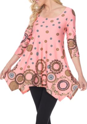 White Mark Women's Erie 3/4 Sleeve Printed Tunic, Pink, XL