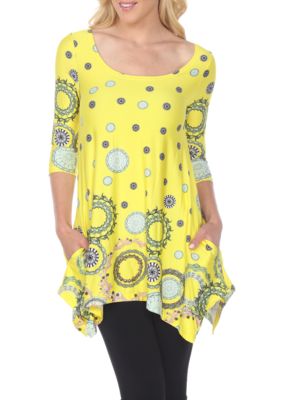White Mark Women's Erie 3/4 Sleeve Printed Tunic, Yellow, XL