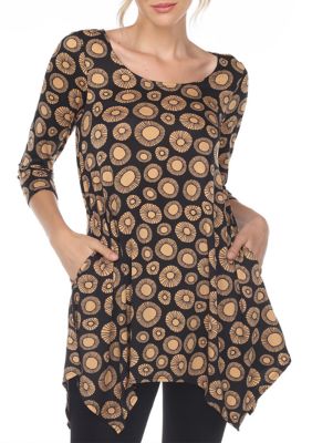 White Mark Women's Printed Geometric Circle Tunic Top, Large