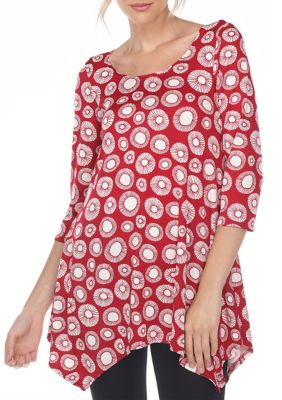 White Mark Women's Printed Geometric Circle Tunic Top, Red, XL