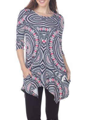 White Mark Women's Maji 3/4 Sleeve Printed Tunic, Red, XL