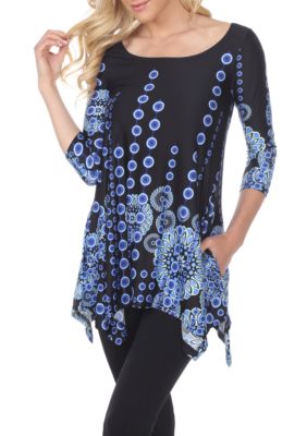 White Mark Women's Rella 3/4 Sleeve Printed Tunic, Black, Small