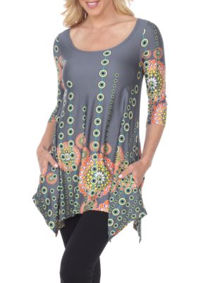 White Mark Women's Rella 3/4 Sleeve Printed Tunic, Grey, XL
