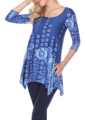 White Mark Women's Rella 3/4 Sleeve Printed Tunic, Blue, XL