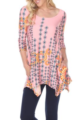 White Mark Women's Rella 3/4 Sleeve Printed Tunic