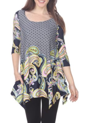 White Mark Women's Teagan 3/4 Sleeve Printed Tunic, Navy Blue, XL