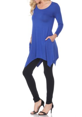 White Mark Women's Makayla 3/4 Sleeve Tunic, Blue, Small