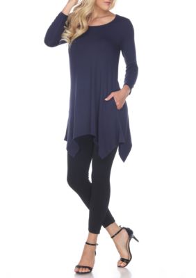 White Mark Women's Makayla 3/4 Sleeve Tunic, Navy Blue, Large