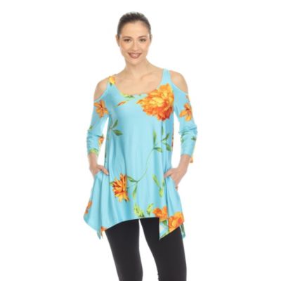 White Mark Women's Floral Printed Cold Shoulder Tunic