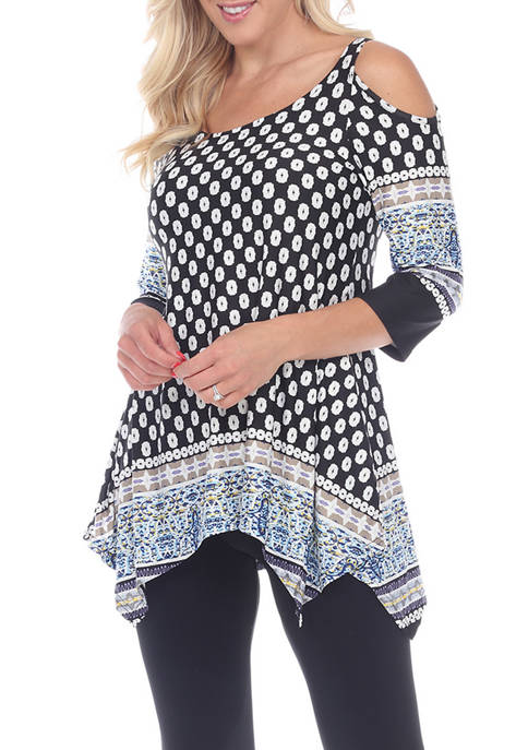 White Mark Womens Printed Cold Shoulder Tunic