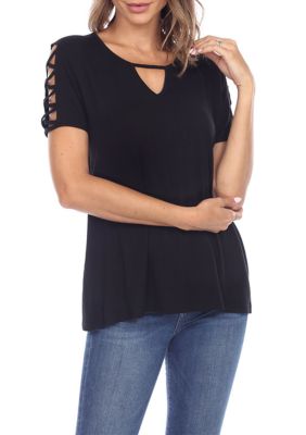 Keyhole Neck Cutout Short Sleeve Top