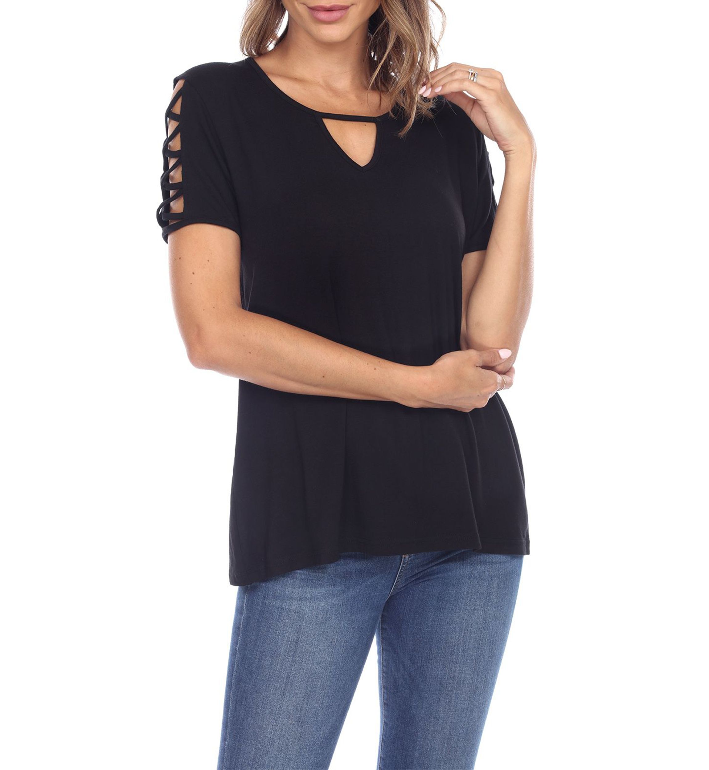 Keyhole Neck Cutout Short Sleeve Top
