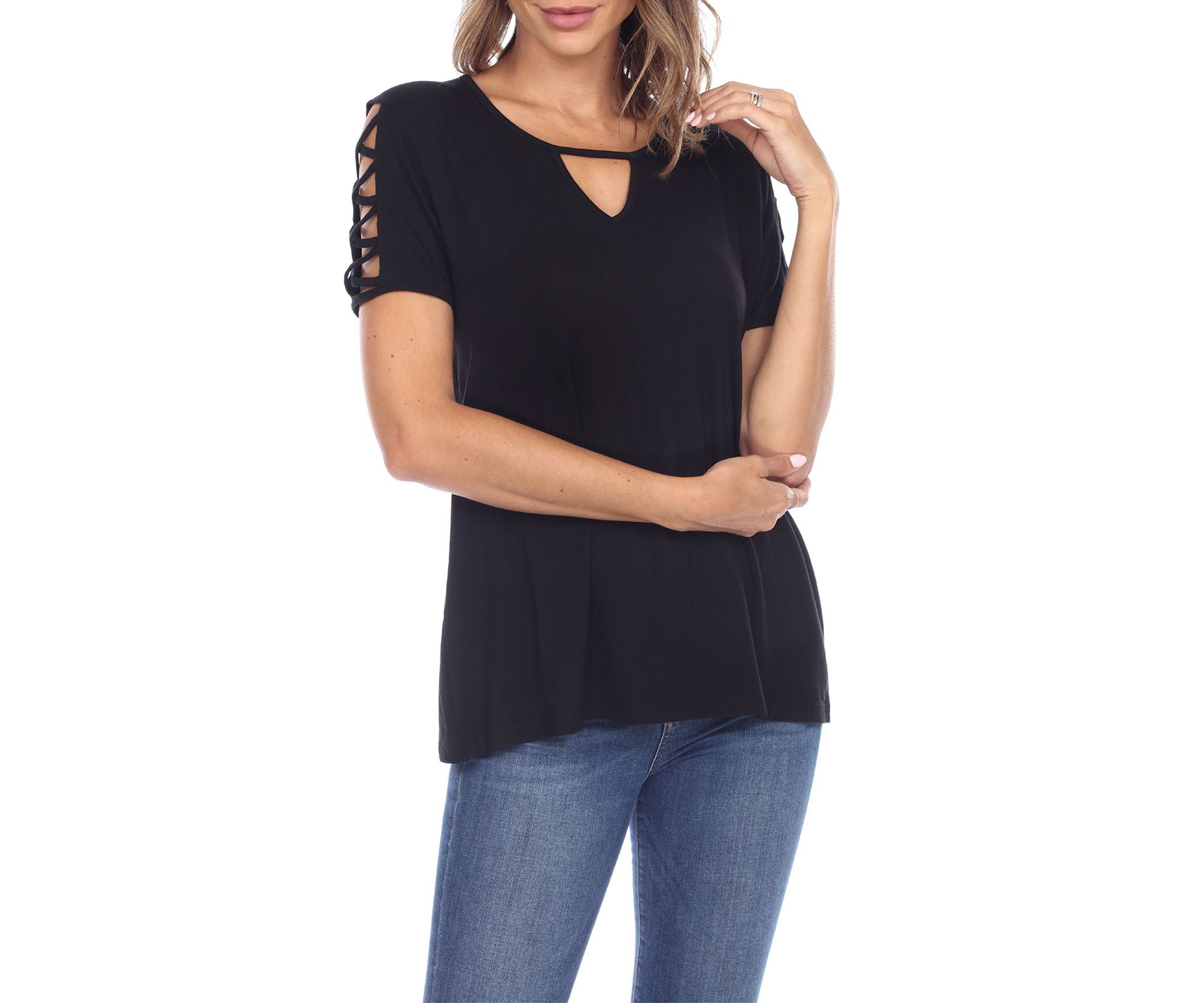 Keyhole Neck Cutout Short Sleeve Top