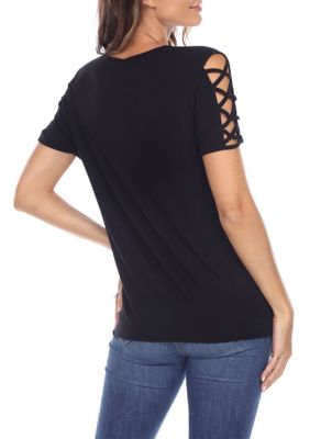 Keyhole Neck Cutout Short Sleeve Top