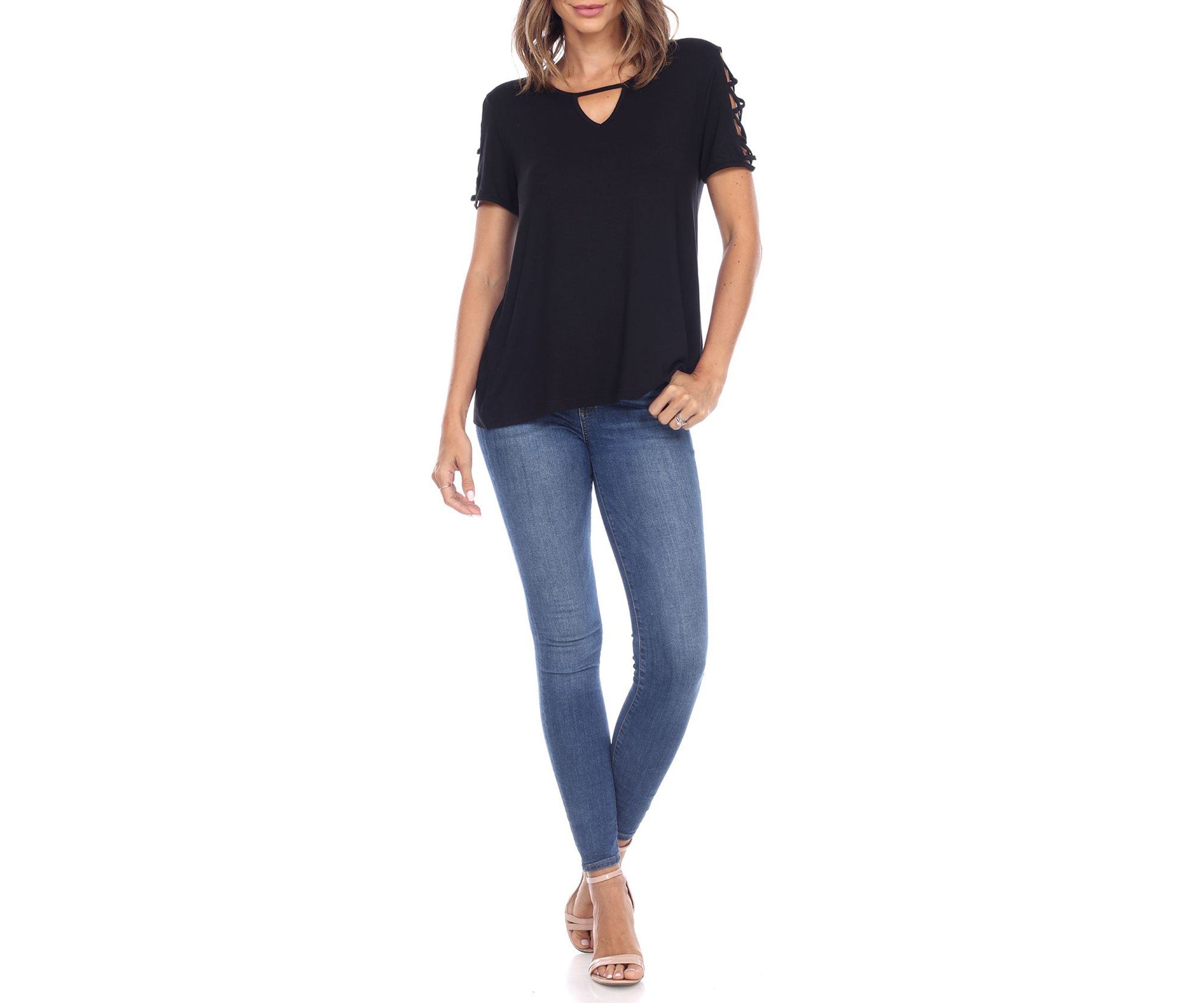 Keyhole Neck Cutout Short Sleeve Top