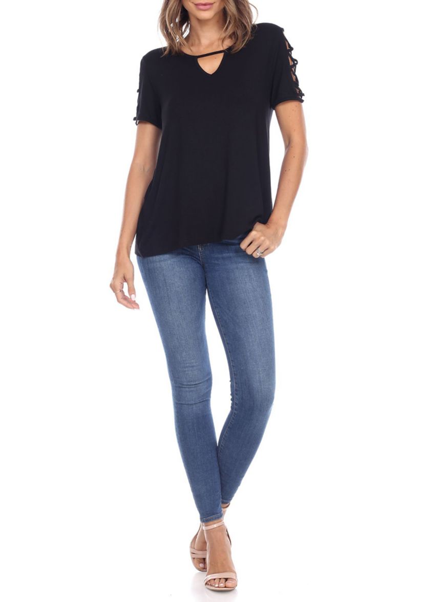 Keyhole Neck Cutout Short Sleeve Top