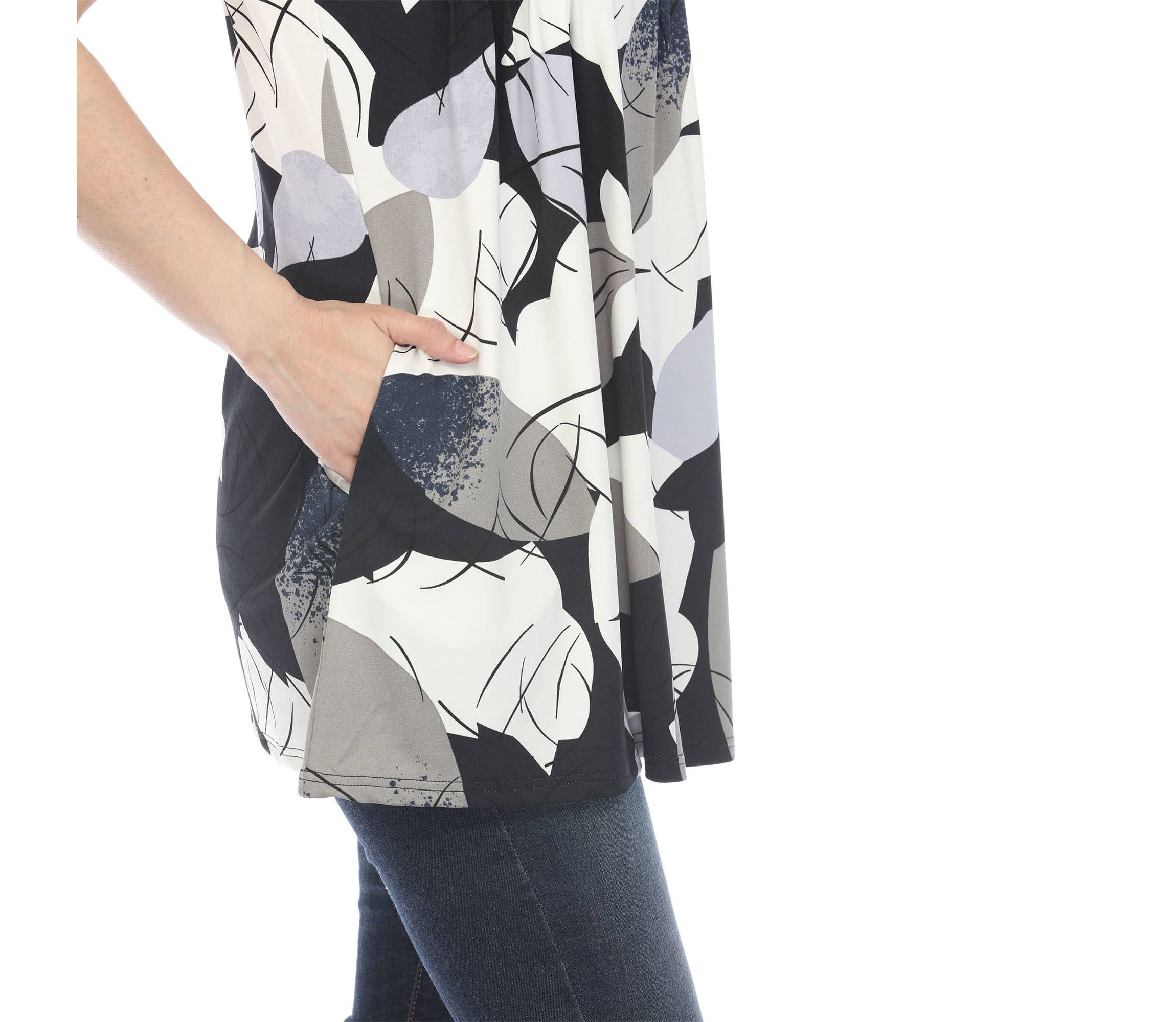 Womens Pleated Front Sleeveless Tunic Top