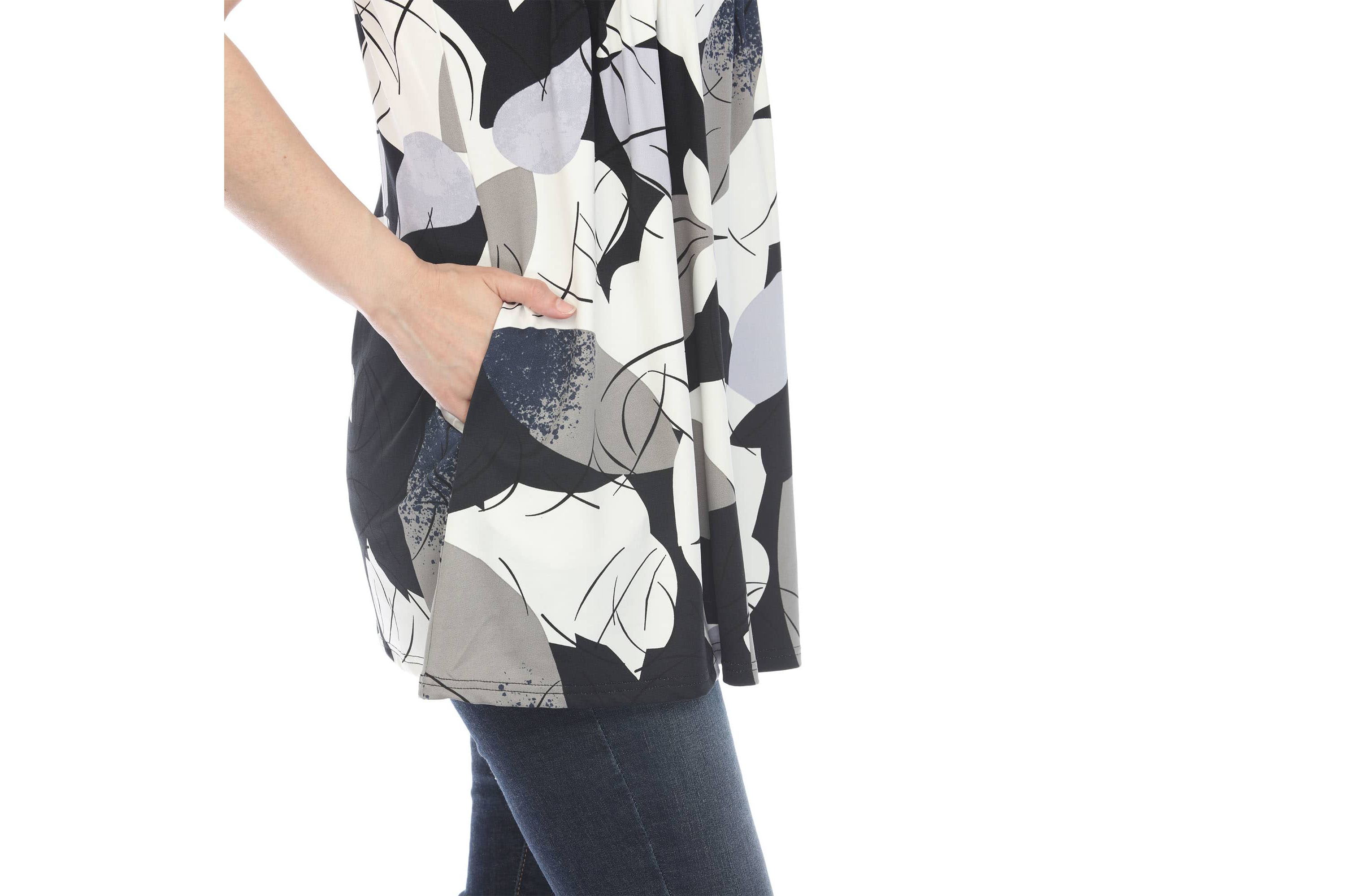 Womens Pleated Front Sleeveless Tunic Top