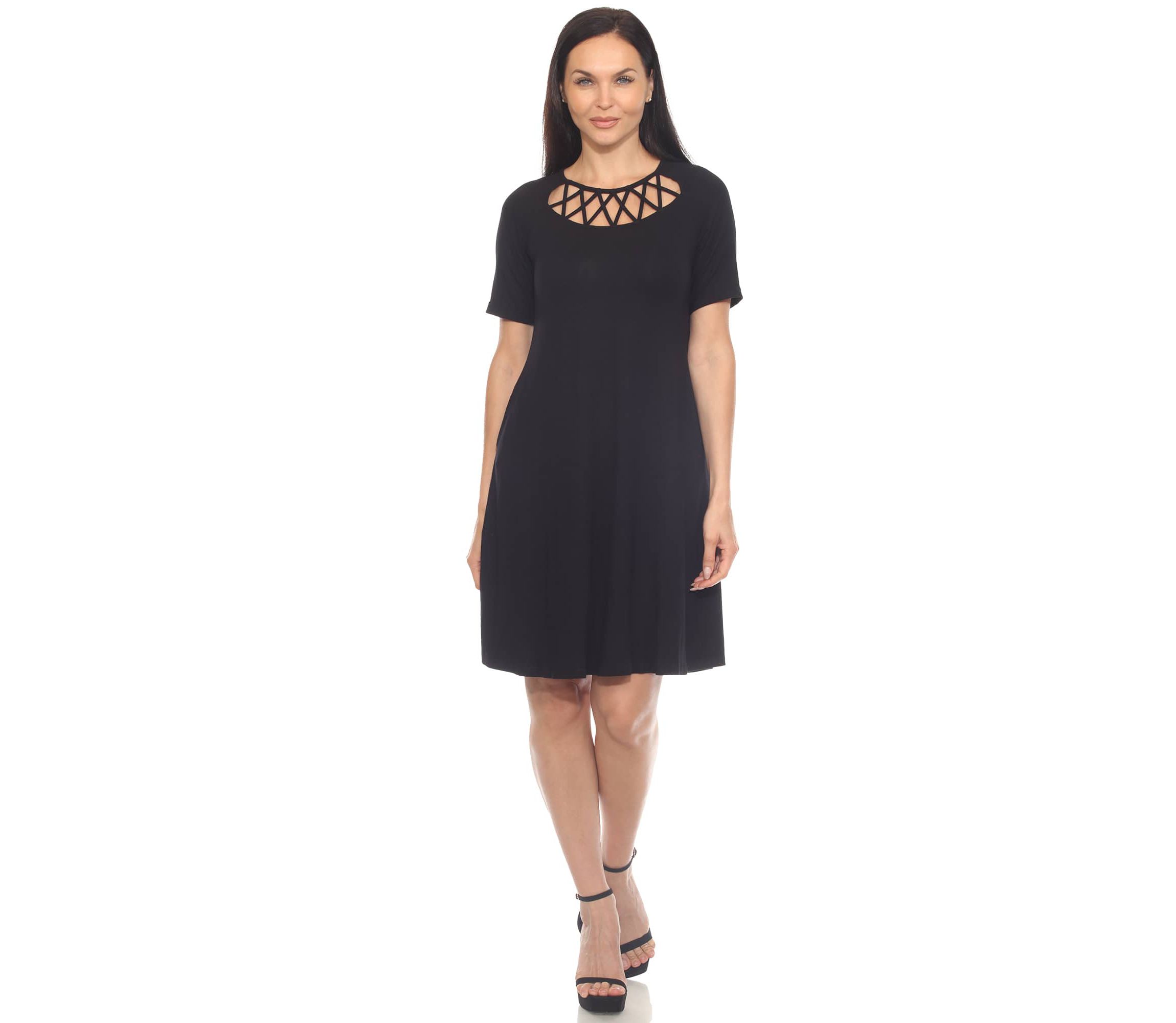 Womens Short Sleeve Criss-Cross Neck A-Line Dress