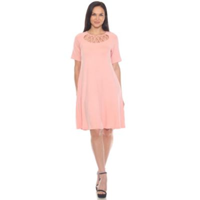 White Mark Women's Short Sleeve Criss-Cross Neck A-Line Dress, XL