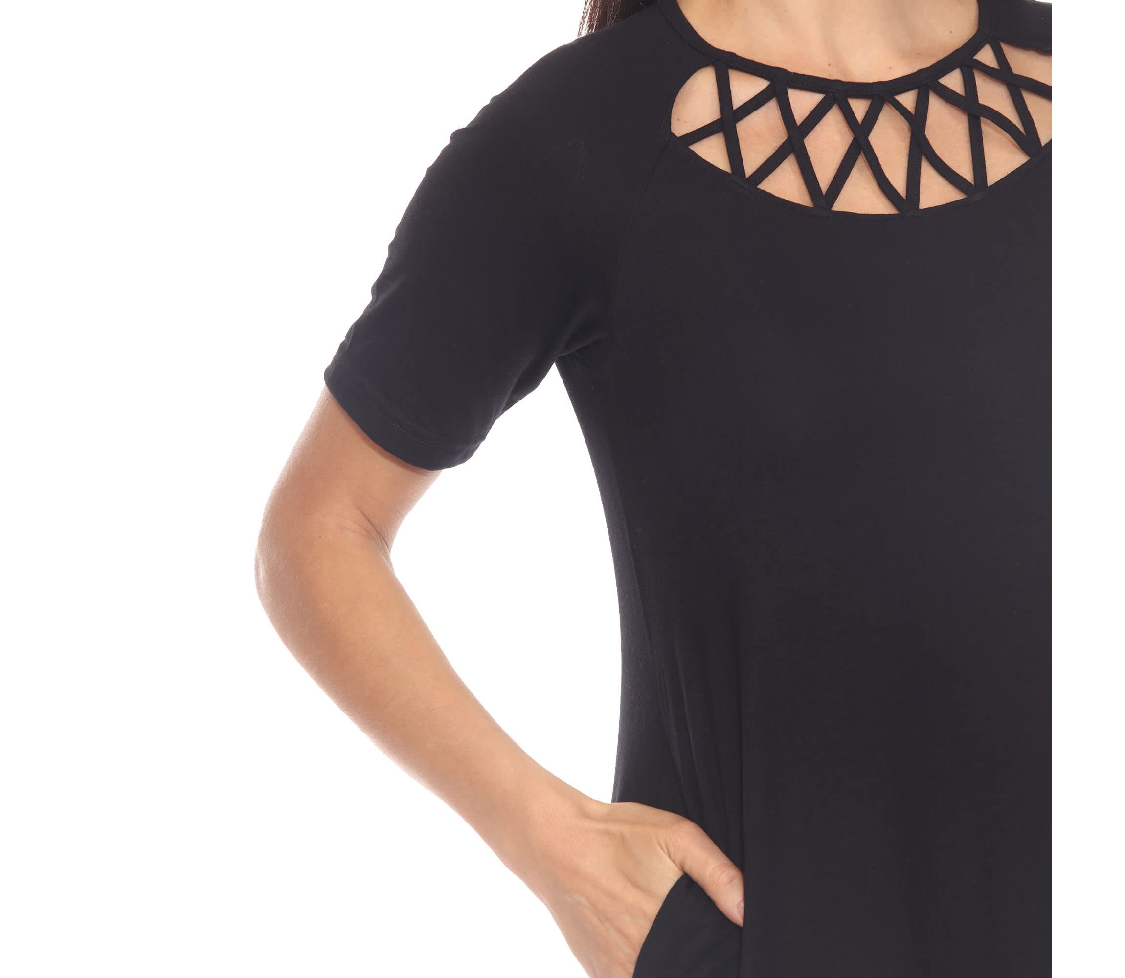 Womens Short Sleeve Criss-Cross Neck A-Line Dress