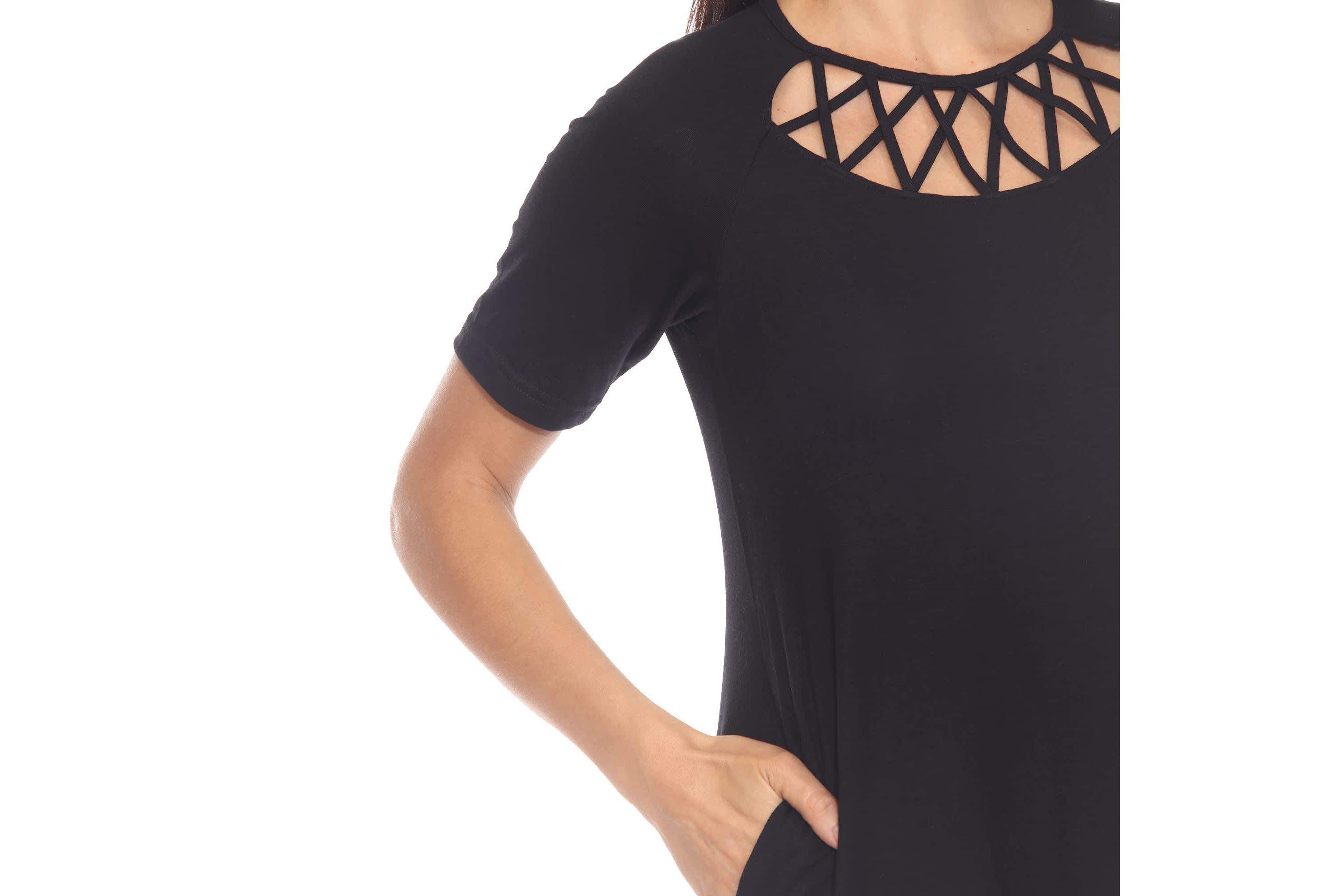 Womens Short Sleeve Criss-Cross Neck A-Line Dress