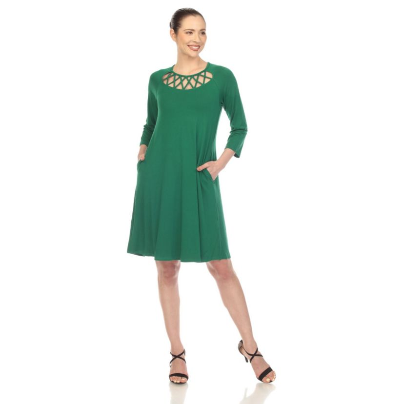 Womens Criss Cross Neckline Swing Midi Dress