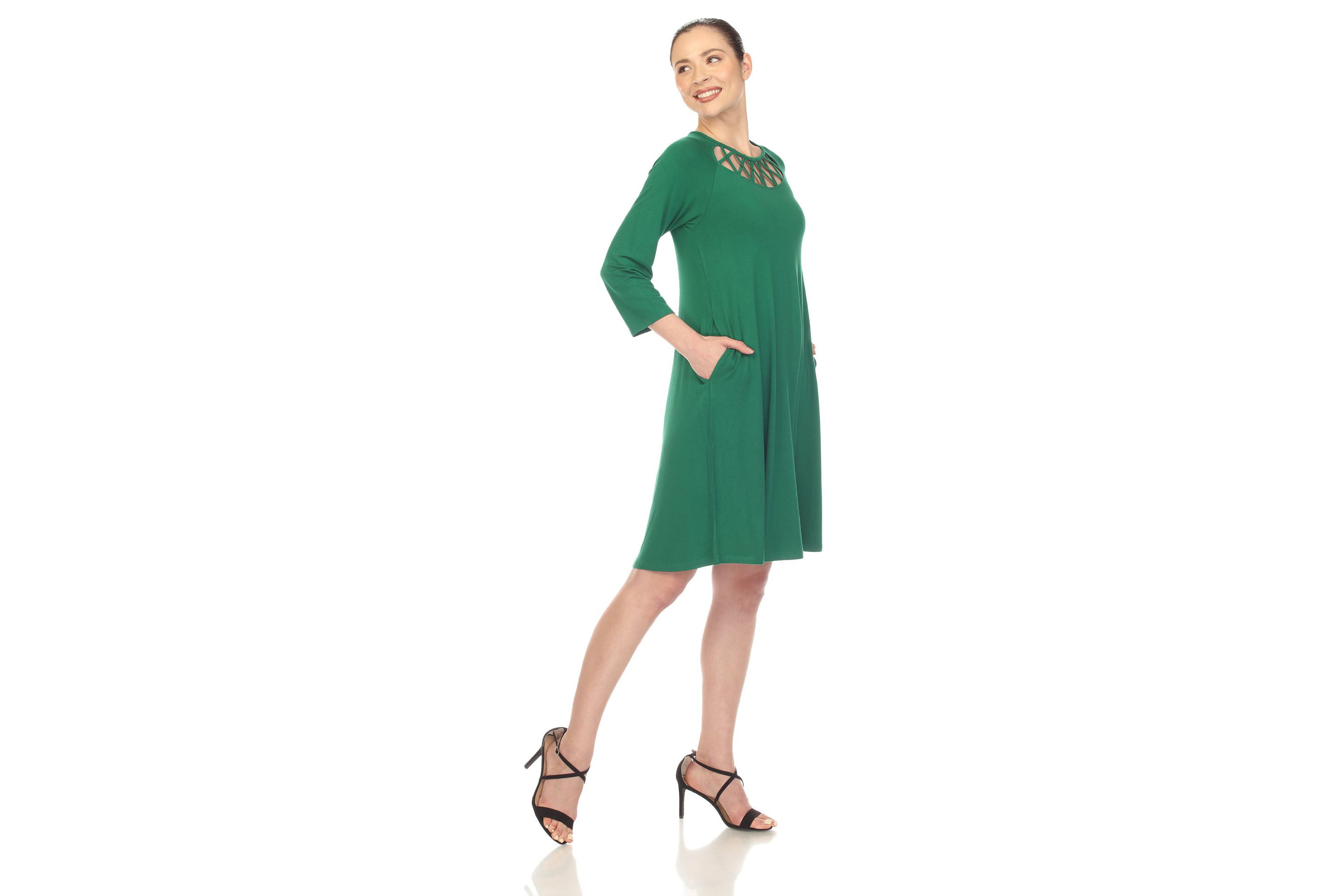 Womens Criss Cross Neckline Swing Midi Dress