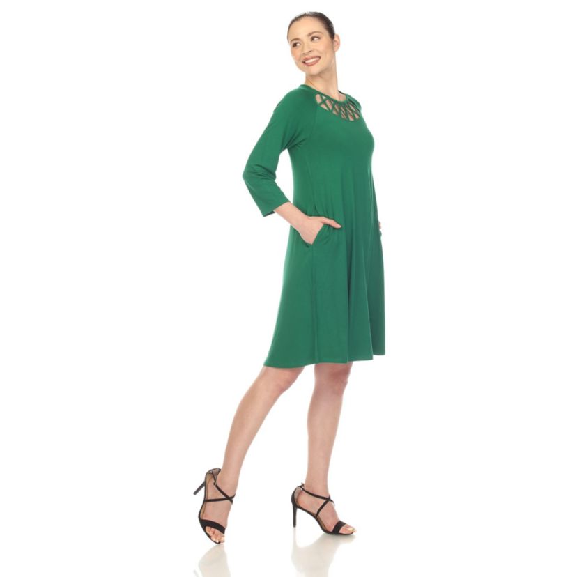 Womens Criss Cross Neckline Swing Midi Dress