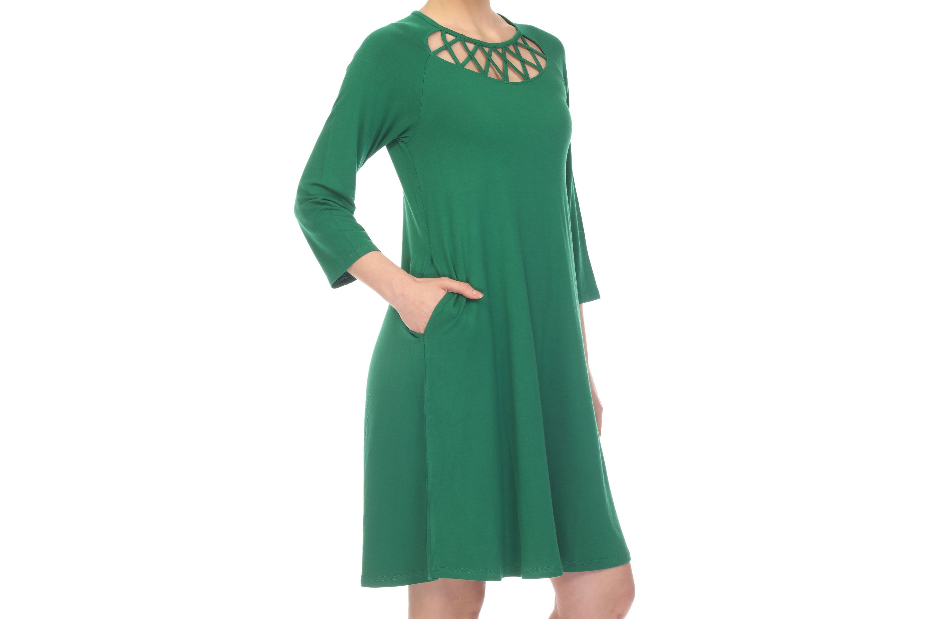 Womens Criss Cross Neckline Swing Midi Dress