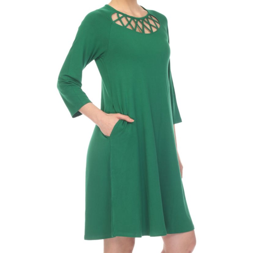 Womens Criss Cross Neckline Swing Midi Dress