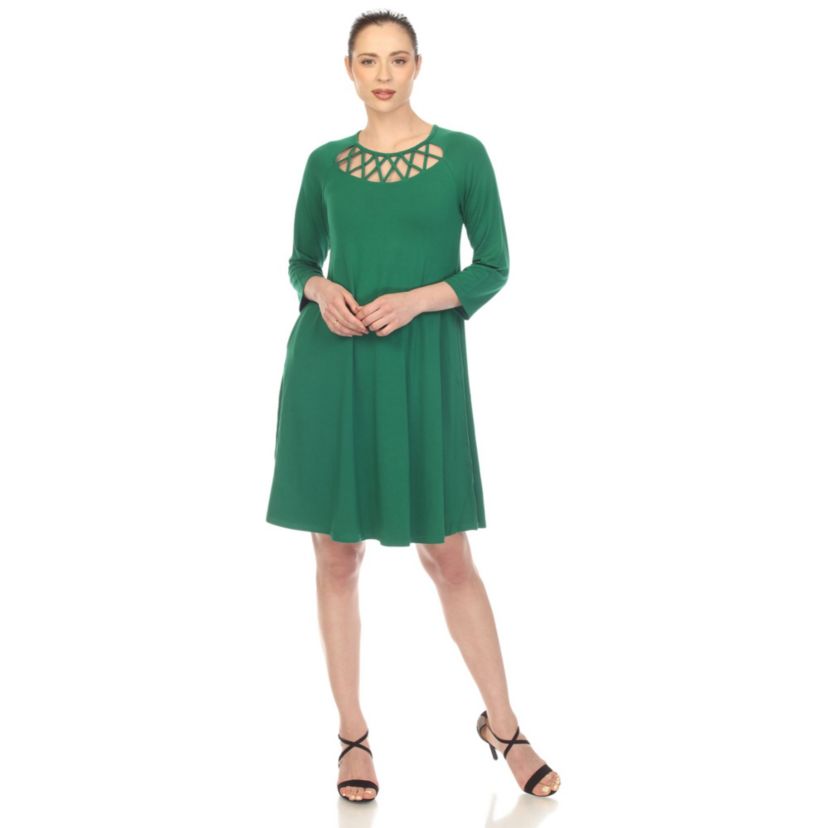 Womens Criss Cross Neckline Swing Midi Dress