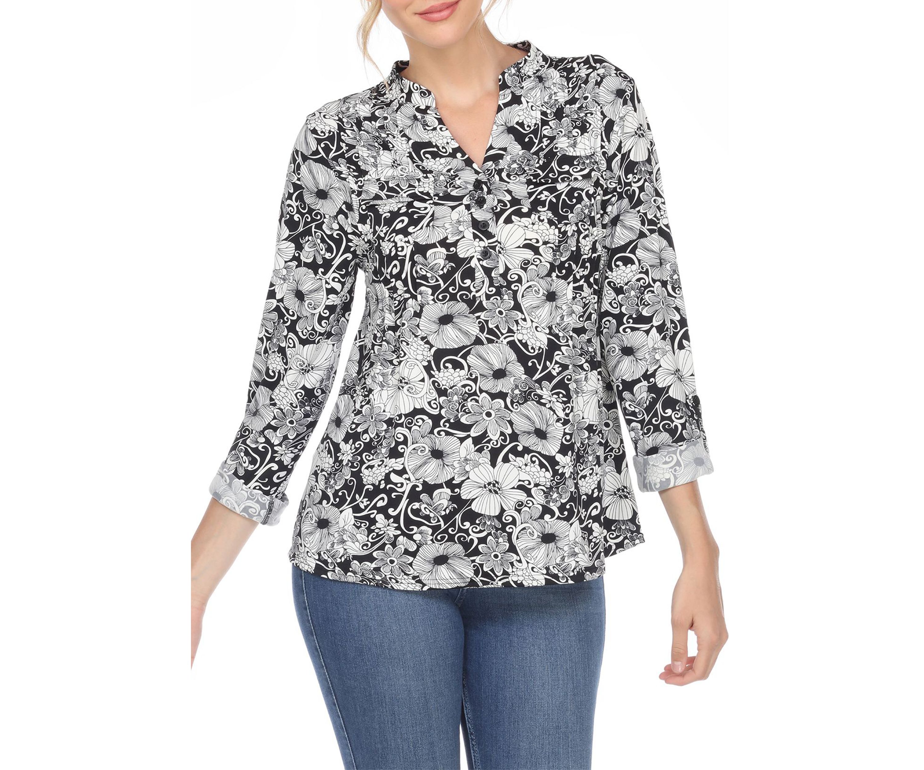 Pleated Long Sleeve Floral Print Blouse