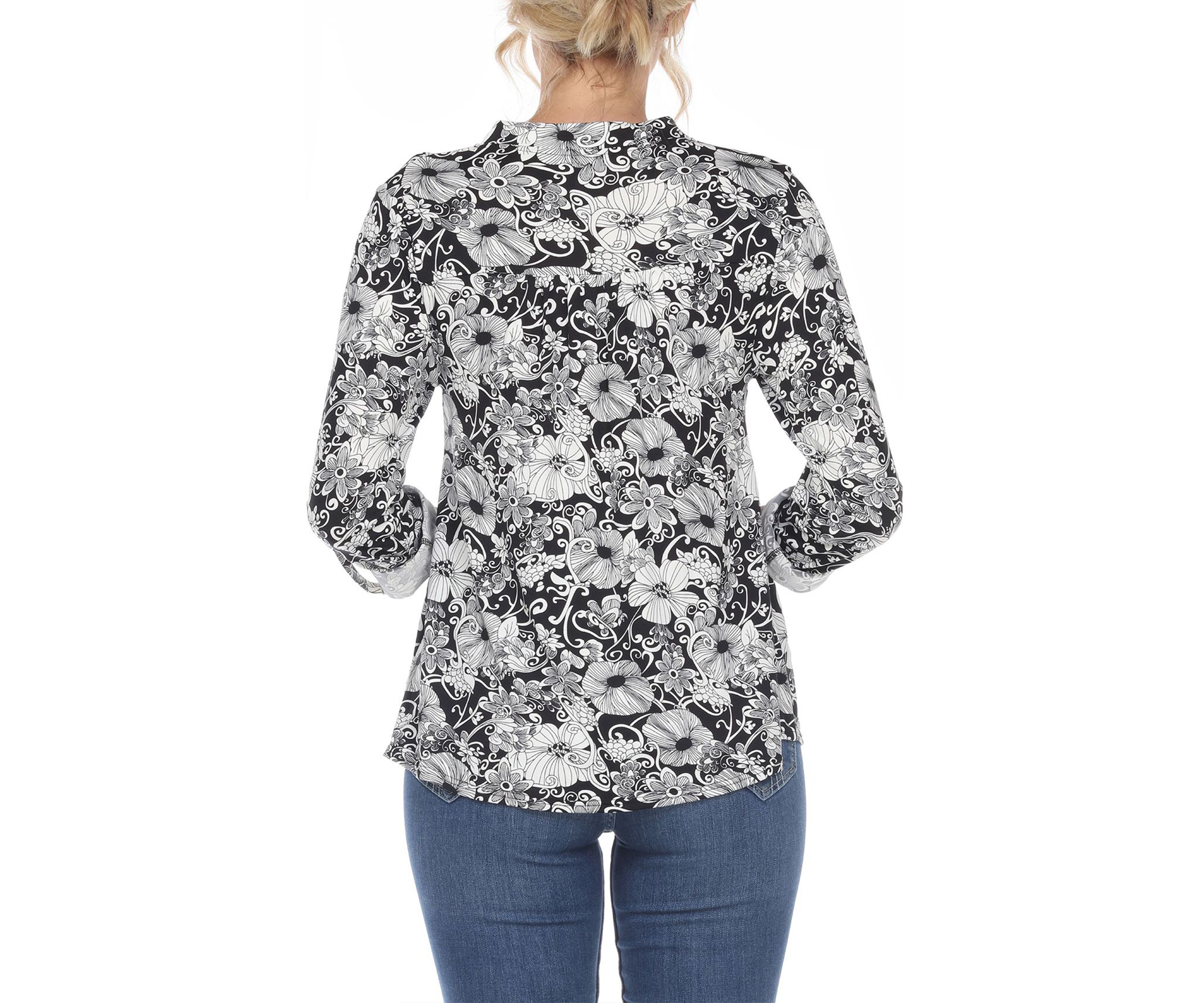 Pleated Long Sleeve Floral Print Blouse