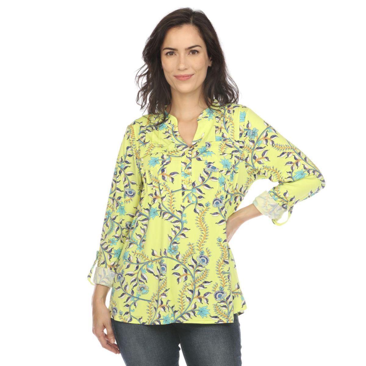 Paisley Button Front Tunic Top