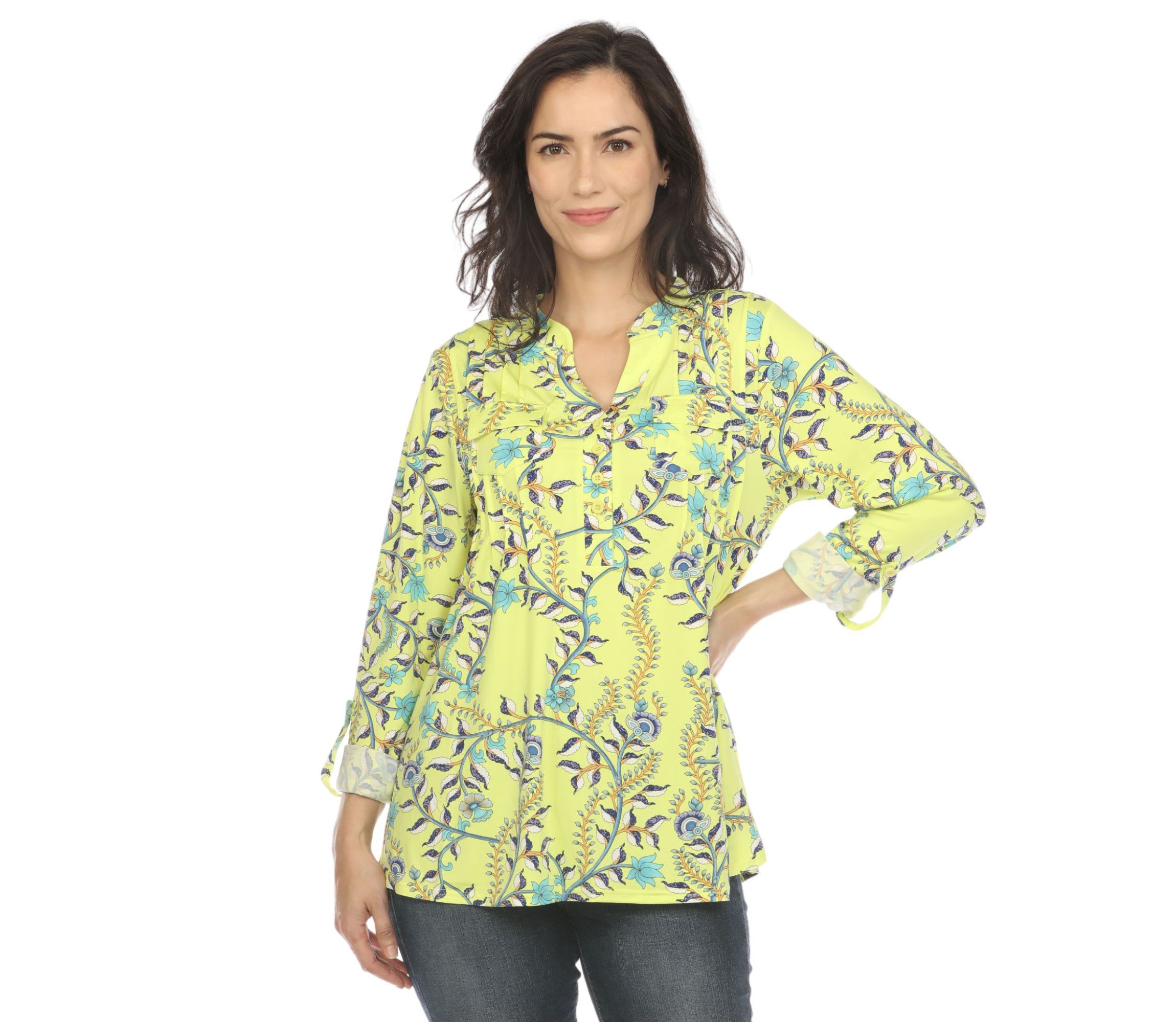 Paisley Button Front Tunic Top