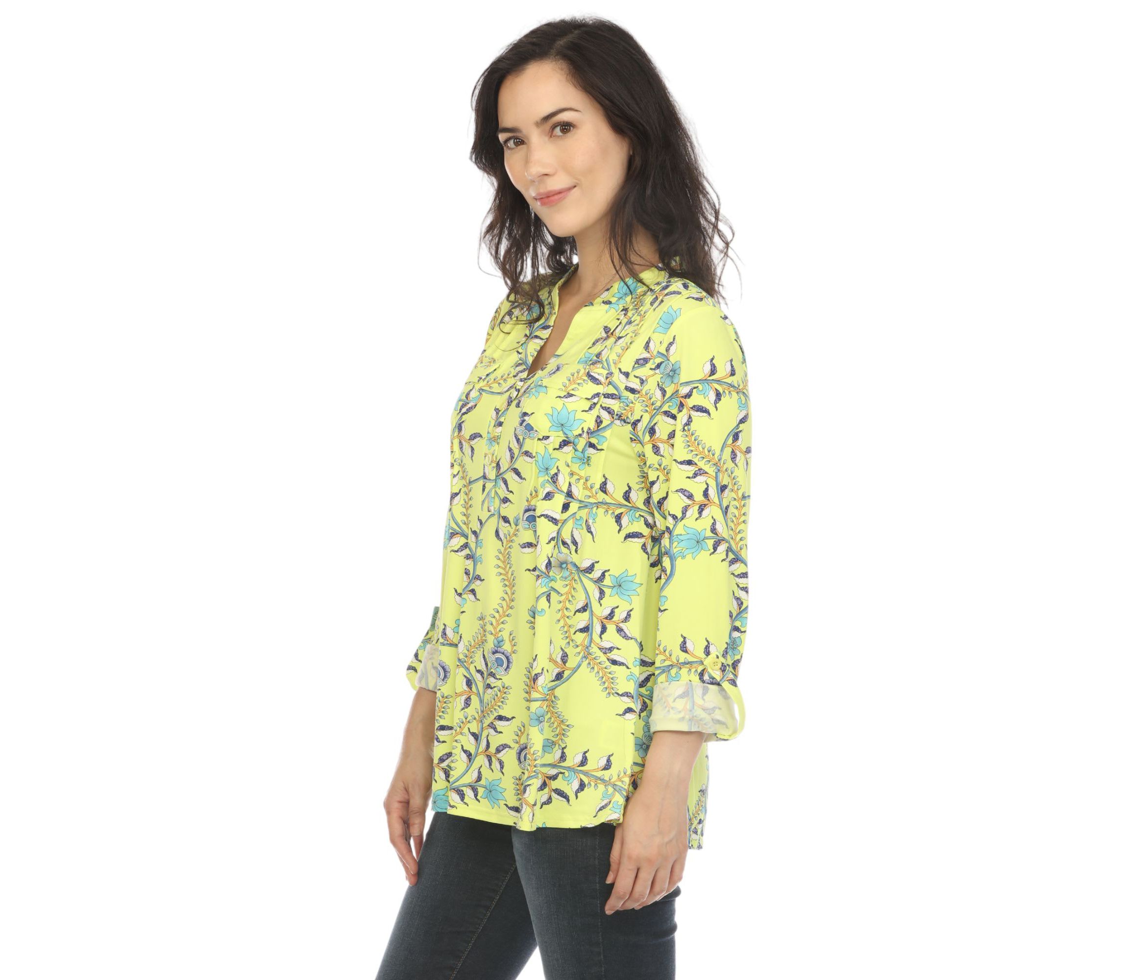 Paisley Button Front Tunic Top