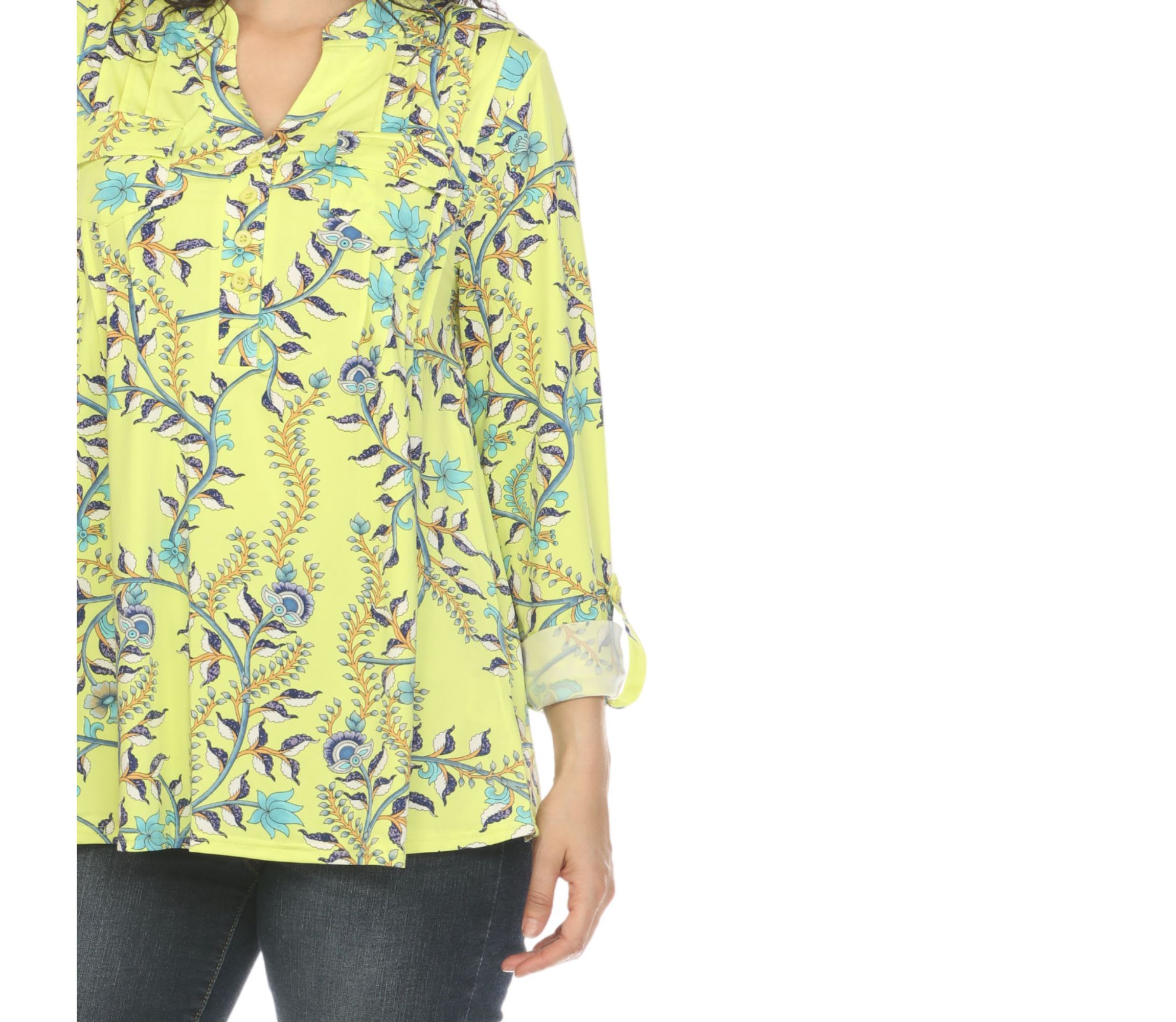 Paisley Button Front Tunic Top