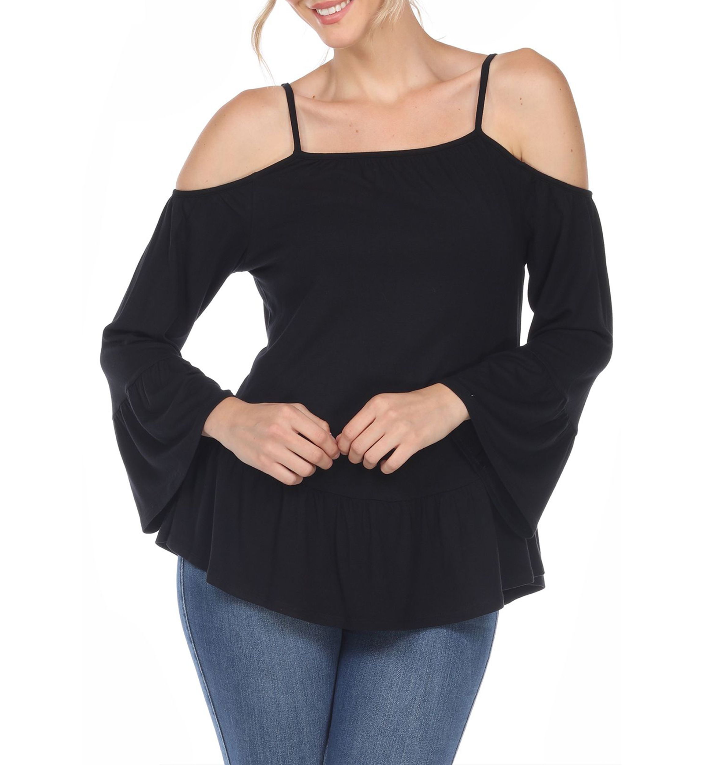 Cold Shoulder Ruffle Sleeve Top