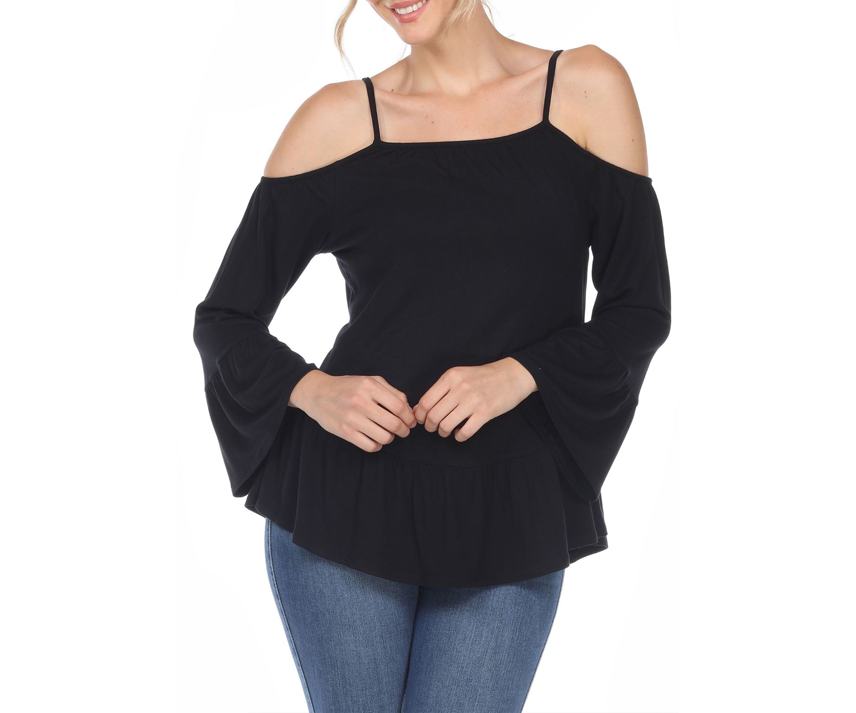Cold Shoulder Ruffle Sleeve Top