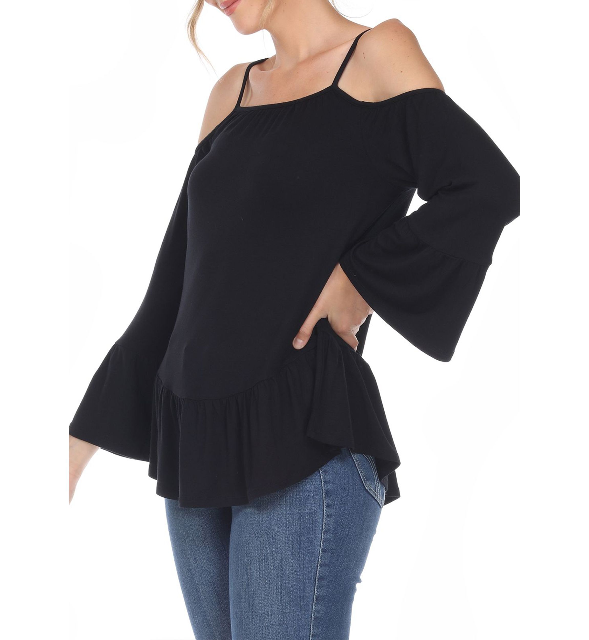 Cold Shoulder Ruffle Sleeve Top