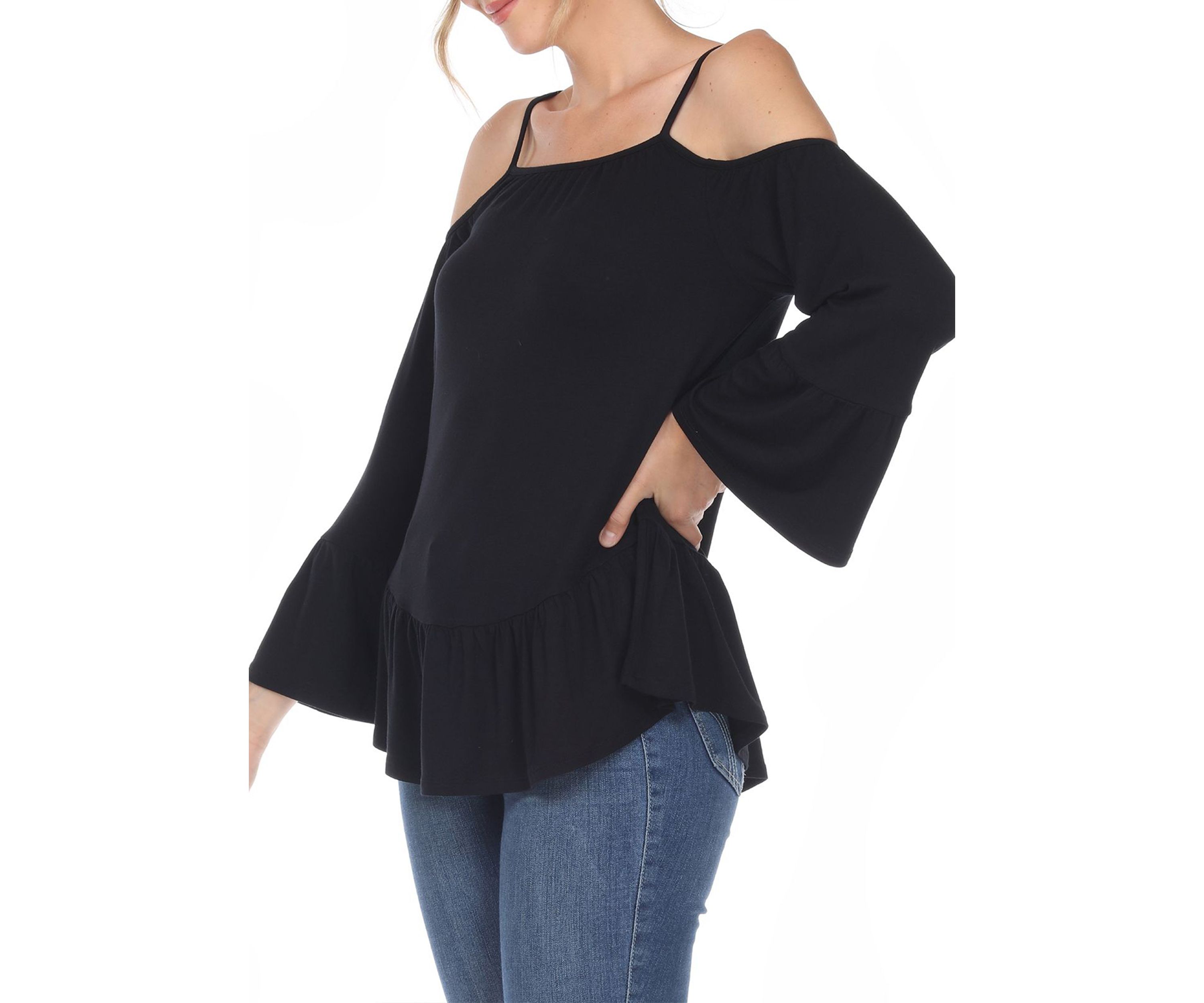 Cold Shoulder Ruffle Sleeve Top