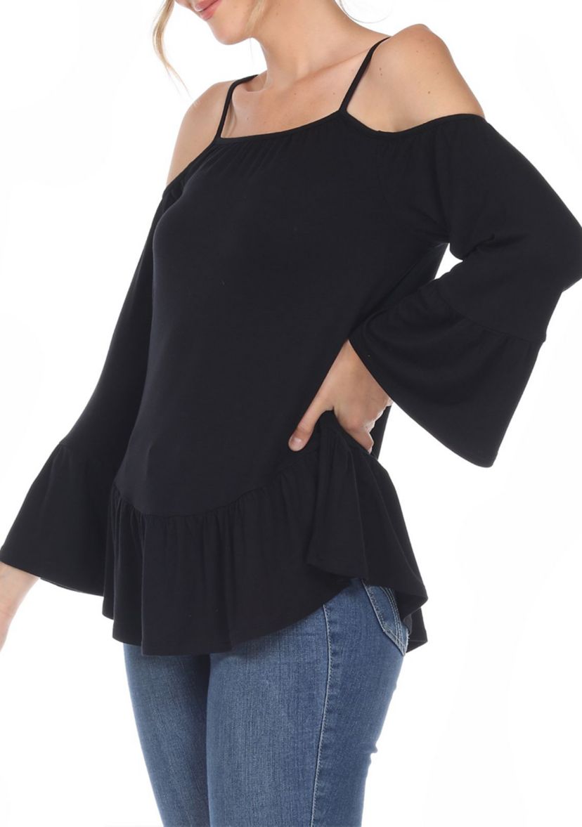 Cold Shoulder Ruffle Sleeve Top