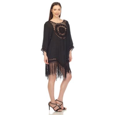 Women's Crocheted Fringed Trim Dress Cover Up