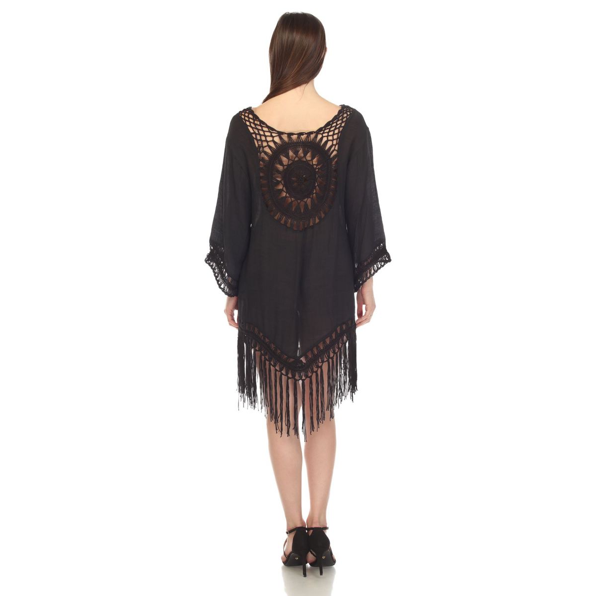 Womens Crocheted Fringed Trim Dress Cover Up